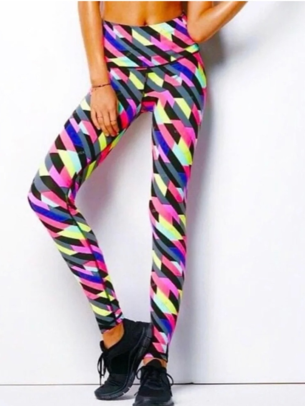 Victoria’s Secret Knockout Neon Multicolor Colorblock Full Length Leggings Small
